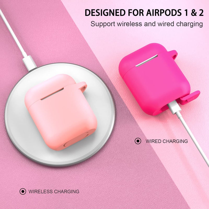 ATUAT Compatible with AirPods Case Cover, Full Protective Silicone Skin Dust-Proof Designed for Apple AirPods 1st 2nd Generation with Keychain, Front LED Visible, Pink - Image 4